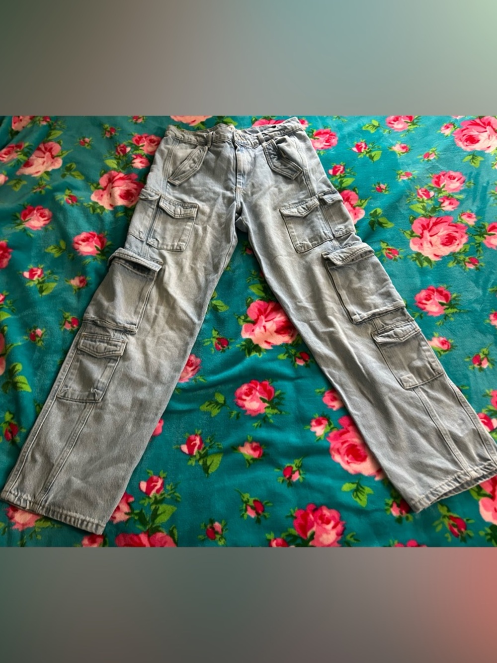 Zara Grey Cargo Boyfriend Jeans